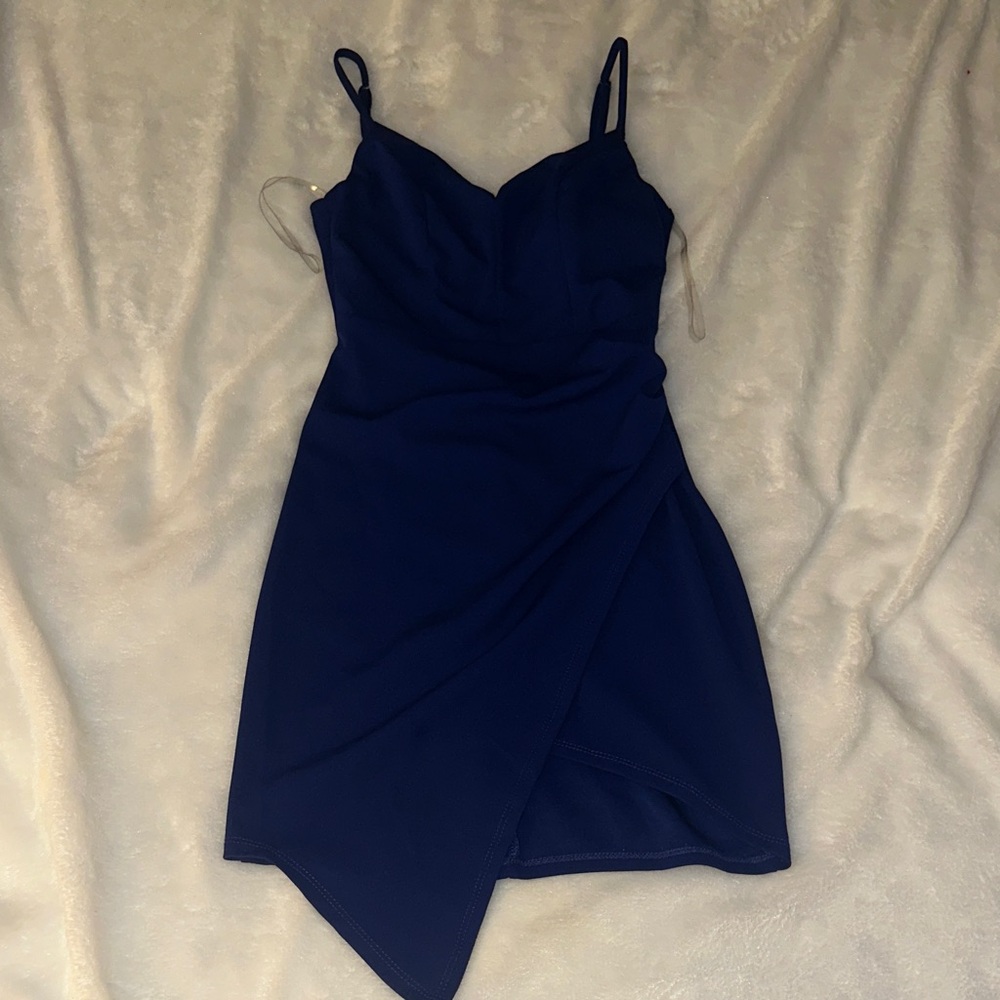 Emerald Asymmetrical Navy Dress